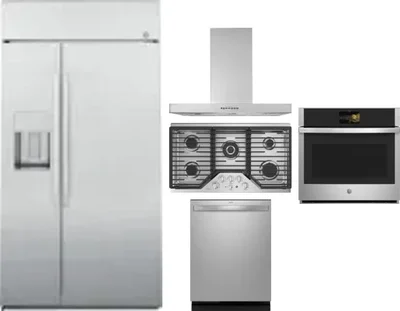 5 Piece Package Includes Refrigerator, Cooktop, Wall Oven, Hood And Dishwasher
